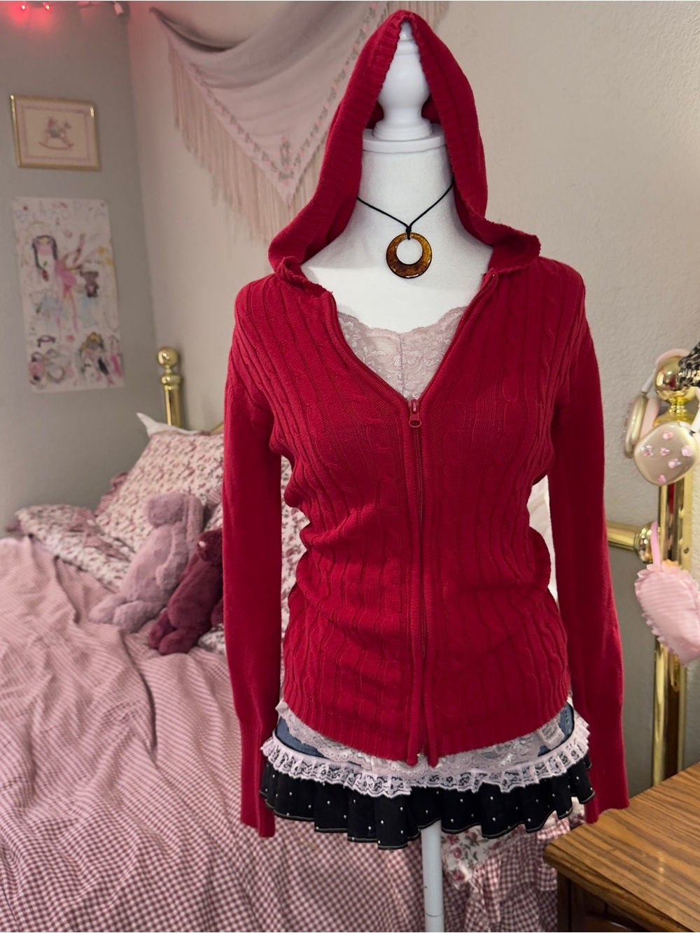 Cherokee Red Hooded Cable Zip Cardigan - Picture 7 of 7